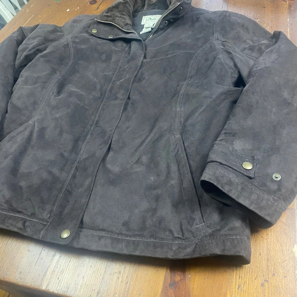LL Bean Womens Insulated Suede Faux Fur Lined Jacket Black Size‎ M Reg 0FJV4